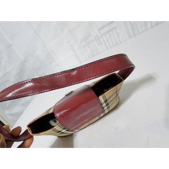 Authentic Burberry haymarket pattern Shoulder Bag Beige/Dark red - Picture 11 of 13